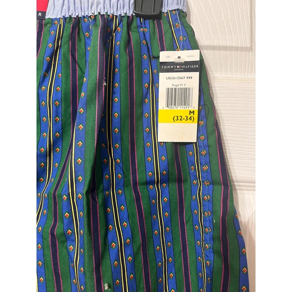 Tommy Hilfiger Mens Green Striped Patterned Cotton Boxer Shorts Medium NEW
